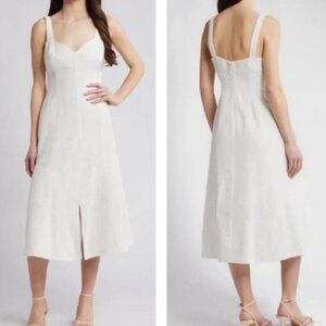Du Paradis Linen Blend Midi Dress Medium New White Beachy Minimalist Party
